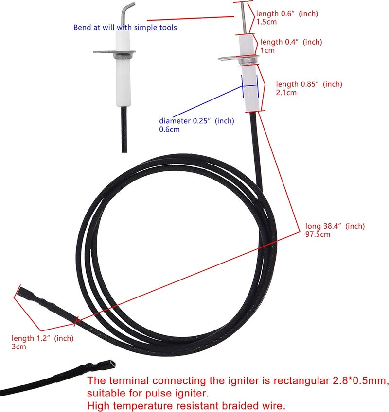 METER STAR 2Pc 38" Pulse Ignitor Wire & Ceramic Electrode Assembly Replacement,Ignition Electrode Can DIY Bending for Pulse Ignitor Spark Plug Ignition Electrode Replacement - Image 2